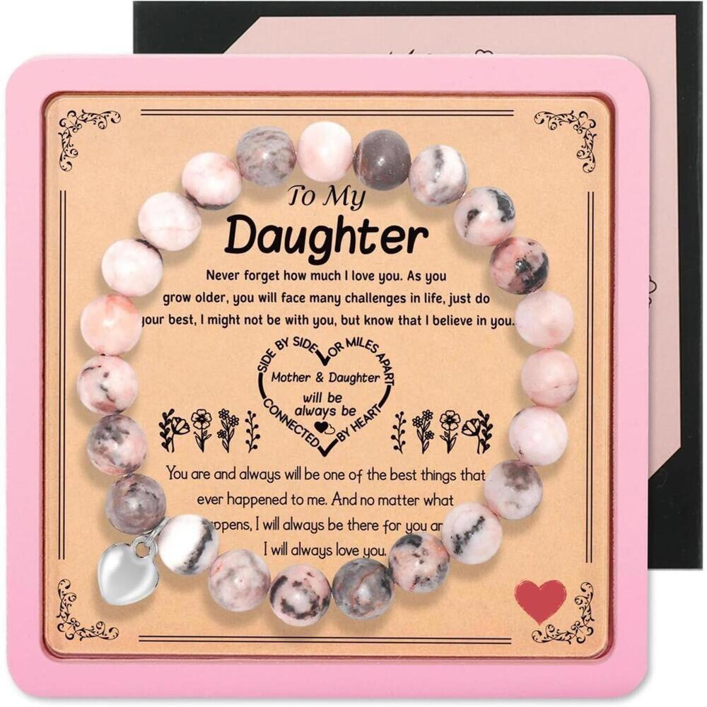 Natural Stone Daughter Bracelet with Heart Charm‎
